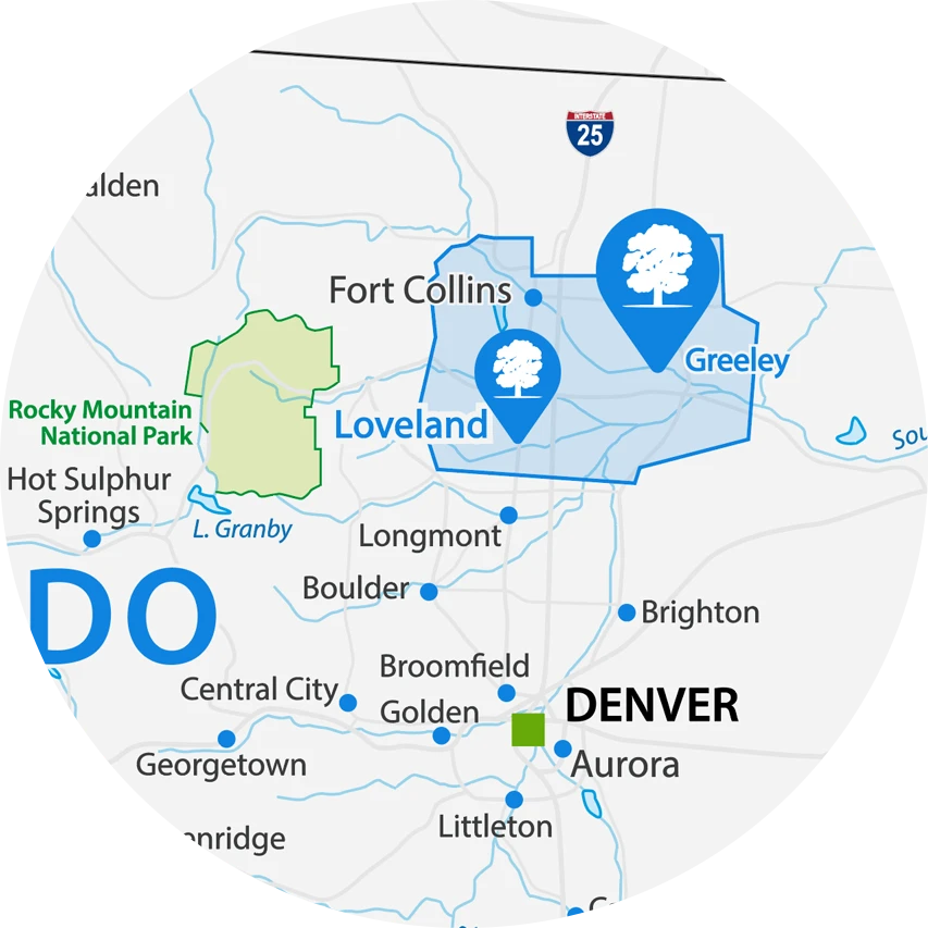 American Turf and Tree Greeley and Loveland CO service area map