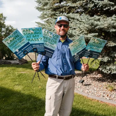 technician- holding-american-turf-tree-signs